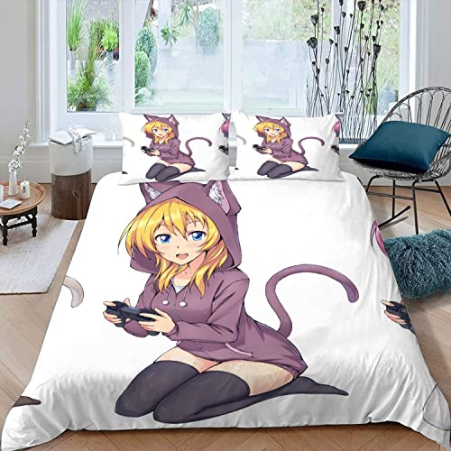 RLYXGS Anime Bettwäsche 155x220 3D Druck Anime Bettwäsche-Sets Anime-Schmetterlingsmädchen Mikrofaser Bettbezug für Jungen Teenager Bettwaren 3-teilig mit Reißverschluss+2 Kissenbezüge 80x80cm