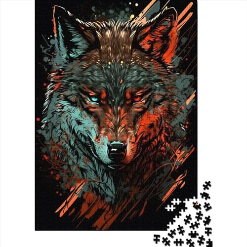 1000-teiliges Puzzle für Erwachsene Teenager, abstraktes Wolfsporträt, Holzpuzzle, Puzzle für Erwachsene und Teenager, nachhaltiges Puzzle für Erwachsene, 75 x 50 cm