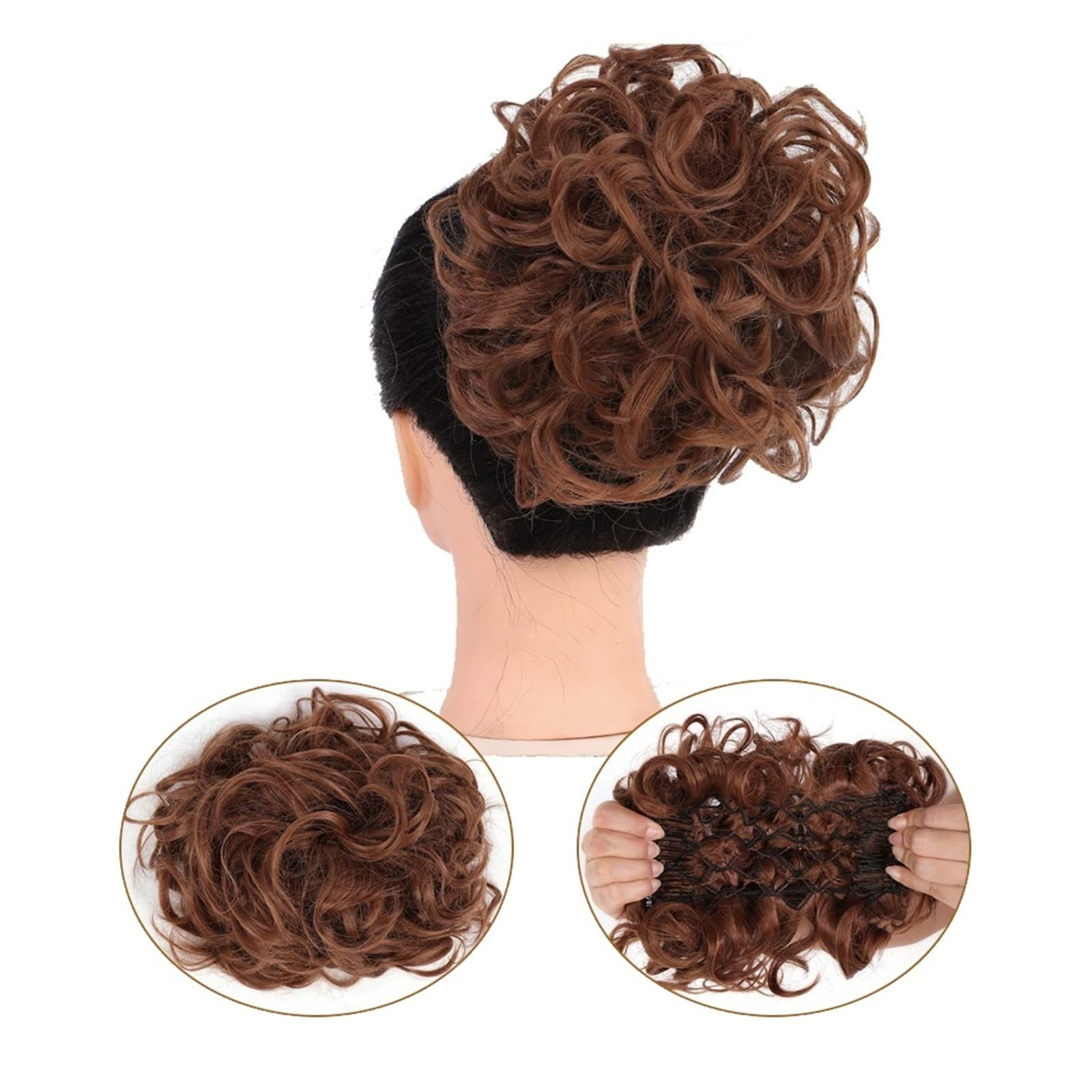 Bun Haarteile Kämme Clip-in-Pferdeschwanzverlängerungen for Frauen, unordentliches, lockiges Haar, Duttverlängerungen, synthetisches Hochsteckfrisur-Haarteil, Chignons, leicht dehnbares Haar Brötchen-