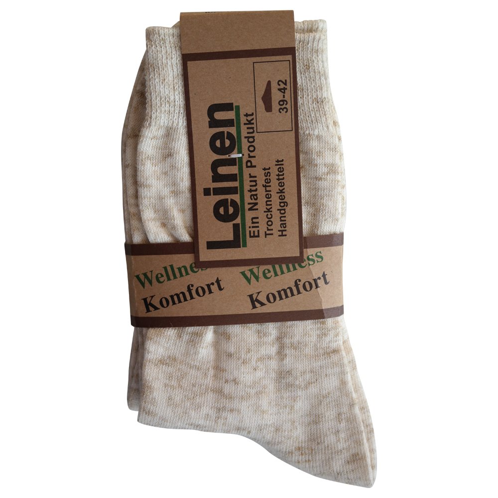 Gesundheitsstrumpf 6 Paar Natur Leinen Baumwolle Socken ohne Naht, 43/46, Natur