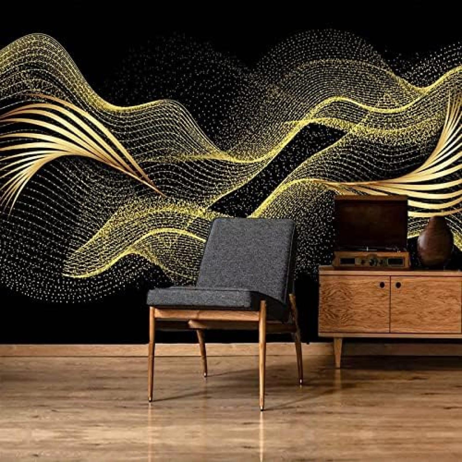 XLMING Kreative Abstrakte Linie Mit Blattgold 3D Tapete Wohnzimmer Sofa Schlafzimmer Esszimmer Home Dekoration Wand-300cm×210cm