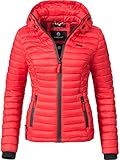 MARIKOO Damen leichte Übergangsjacke Steppjacke mit Kapuze Samtpfote Rot Gr. XS