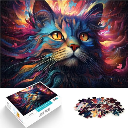 Puzzle-Geschenk, Bunte Katze, Puzzle 1000 Teile für Erwachsene, Holzpuzzle, Präzisionsschnitt, Geburtstagsgeschenk, Geschenke für oder, Wandkunst (50 x 75 cm)