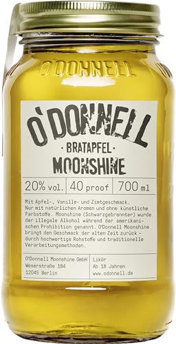 O'Donnell Moonshine “Bratapfel” Likör (700 ml) I Natürliche Zutaten I Vegan I Premium Schnaps nach amerikanischer Tradition I 20% Vol. Alkohol | Geschenkidee | Mason Jar