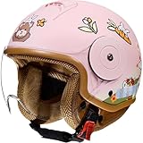 Kinder Motorradhelm Rollerhelm, Jethelm Mit Sonnenblende Süßer Helm Mädchen Rollerhelm Junge Mofahelm, Für 5 Jahre - 12 Jahre Kid F