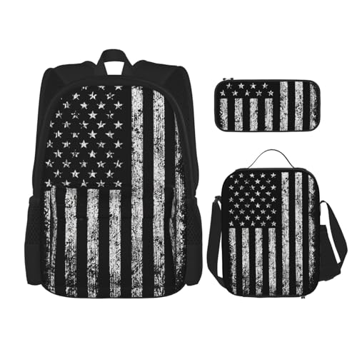 WURTON Amerikanische Tarnmuster Reise Lunchbox Federmäppchen Rucksack Set 3 Stück Verstellbare Träger Leicht