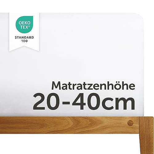 Blumtal Elastische Spannbettlaken 180x220cm bis 200x220 cm - Edle, Oeko-Tex Zertifizierte Bettlaken mit festem Sitz durch Gummizug, Betttücher in Modernen Farben - Weiss