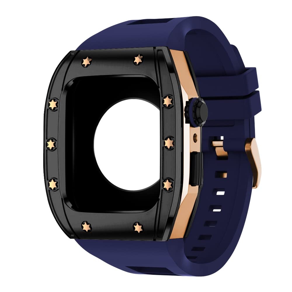 KANUZ Edelstahl-Gehäuse für Apple Watch Serie 8, 45 mm, Armbandzubehör, DIY-Modifikationsset, Abdeckung für iWatch 7, 6, SE, 5, 4,44 mm (Farbe: T, Größe: 45 mm für 7)