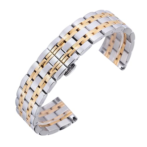 THBGTCNQ 14mm 16mm 18mm 20mm 22mm Edelstahl Uhrenarmband Metall Uhrenarmband Smart Watch Armband mit Pin(Silver Gold,18mm)