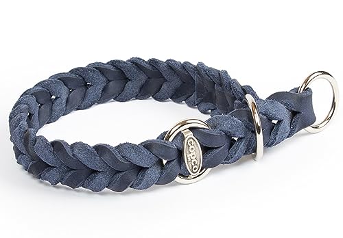 CopcoPet - Fettleder Hundehalsband Würger geflochten mit verchromten Zugstopp-Ring, Marineblau 55-60 cm x 20 mm Hunde Halsband