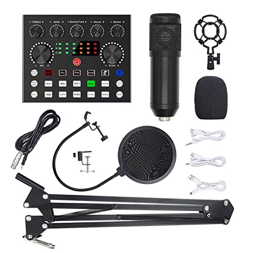 Lmzzdld BM800 Mikrofon-Kits mit Live-Soundkarte, ScherenaufhäNgung, DäMpferhalterung und -Filter für Studioaufnahmen, Schwarz