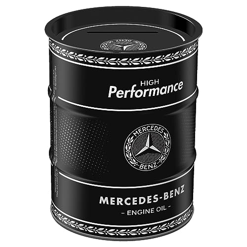 Nostalgic-Art Retro Spardose, 600 ml, Mercedes-Benz – Engine Oil – Geschenk-Idee für Mercedes-Benz Accessoires Fans, Sparschwein aus Metall, Vintage Blech-Sparbüchse