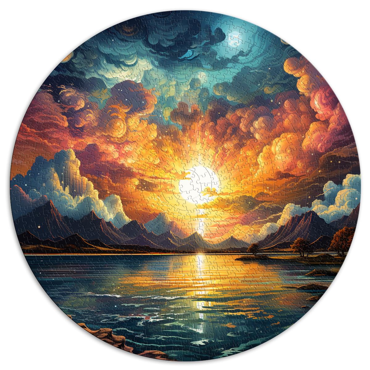 Puzzle zum Verschenken, Sonnenuntergang am See, 1000-teiliges Puzzle, 67,5 x 67,5 cm, Puzzle für anspruchsvolle Puzzlespiele und Familienspiele