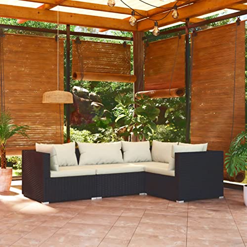 Juroupi 4-tlg. Garten-Lounge-Set mit Kissen Balkon MöBel Set Lounge MöBel Outdoor Garten LoungemöBel Set Poly Rattan Schwarz - 3101671