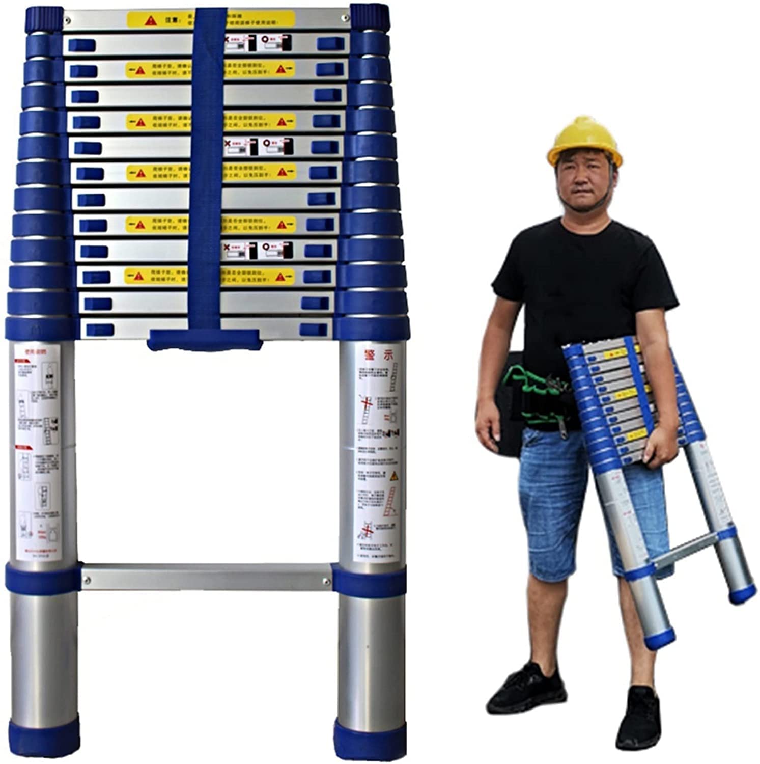 RASOANOA Teleskop-Ausziehleiter, 8 m/7 m/6,2 m/5 m/4 m/3,8 m/2,6 m lang, ausziehbare Aluminiumleiter für Arbeiten im Freien auf dem Dach eines Wohnmobils, Tragkraft 150 kg Ambitious