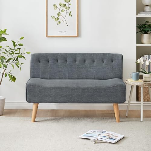 ThinkMax Sofa 2 Sitzer, Küchensofa, Couch, Doppelsofa, Polstersofa, Stoffsofa, Loungesofa Mit Lehne, Loveseat, In Leinenoptik und Holzbeinen, fürs Wohnzimmer Eingang Büro, Dunkelgrau