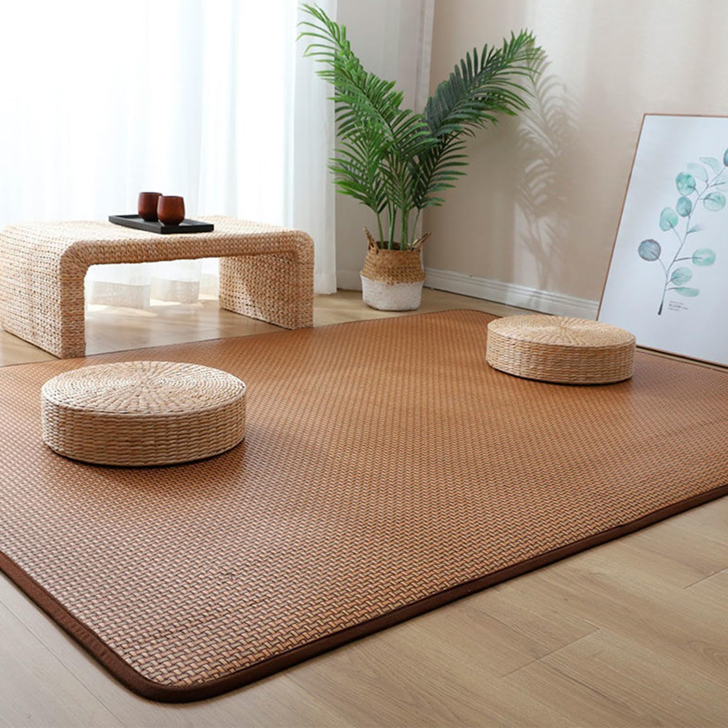 Japanische Tatami-Bodenmatte, natürlicher Bambusteppich, rutschfeste Bodenmatte, Sommer, Faltbare Bodenschlafmatte, Innenbodenteppich für Wohnzimmer, Schlafzimmer, Krabbelspielmatte, D, 200