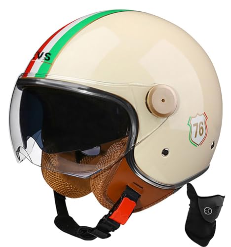 Offener Helm, Motorrad-Halbhelm, DOT/ECE-Zugelassener Motorrad-Sturzhelm Mit Sonnenblende, Retro-Vintage-Stil, Motorrad-Vespa-Jet-Helm Für Kinder, Jugendliche, Männer Und Frauen 5,XL 60-61cm