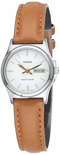 Casio LTP-V006L-7B2 Women's Brown Leather Band White Dial Day Date Analog Dress Watch