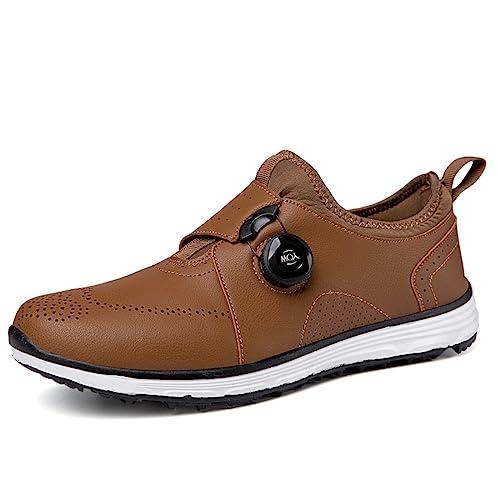 VEACAM Golfschuhe Für Männer Komfortable Golfen Athletic Trainer Casual Walking Footwears Mode Herren Golfer Sneaker,Braun,43 EU