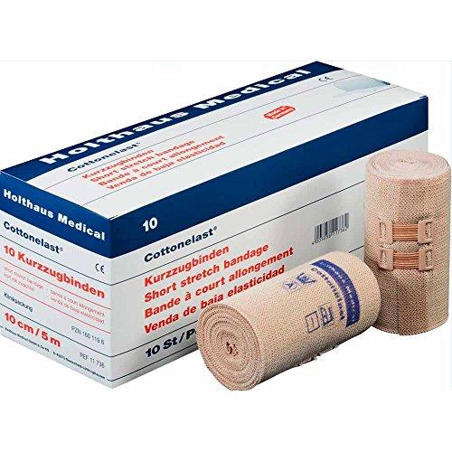 Holthaus Medical Cottonelast® Kurzzug-Binde Verband Binde Bandage, hautfarben, Klammern, 12cmx5m, 10St