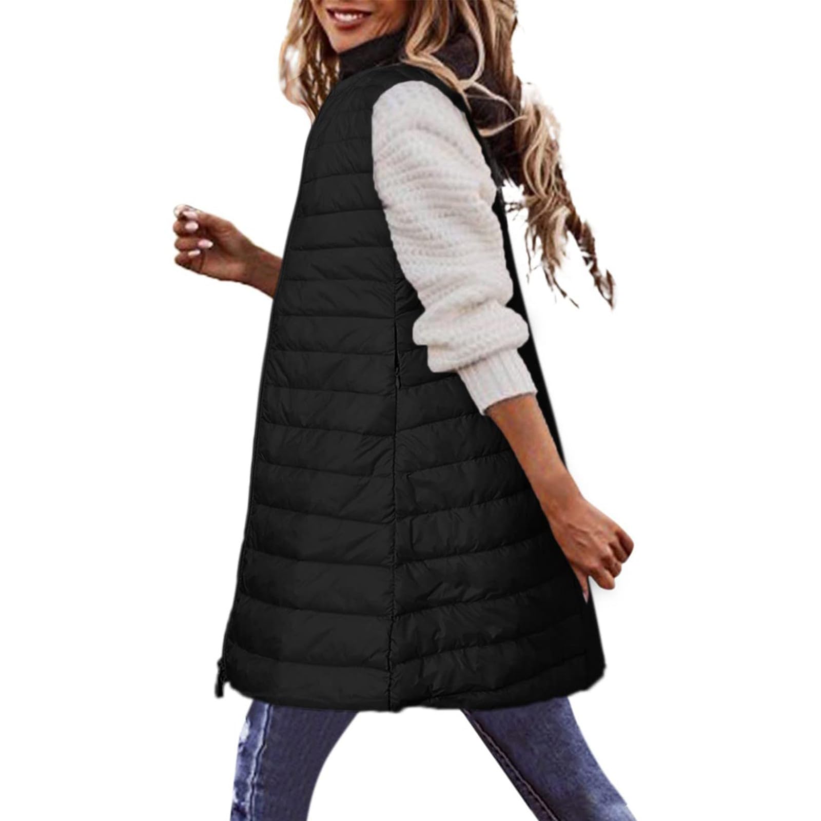 CSHE Steppweste Damen Lang Elegant Übergangsjacke Damenwesten Longweste Steppjacke Puffer Leicht Große Größen Winterjacke Herbst Winter Ärmellos Lange Weste Daunen Ohne Kapuze