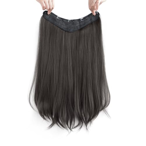 Elegant 1 Stück, leicht gelockte Damenperücke, 60 cm, schwarzbraun, flauschig, langes, glattes Haar, unsichtbare Perücke Natürlich und echt