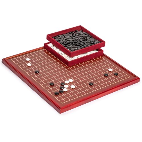 Yellow Mountain Imports Dark Cherry Pattern 2 Zentimeter Folding Go Game Set Brett mit doppelt konvexen Melaminsteinen - Klassisches Strategie-Brettspiel (Baduk/Weiqi)