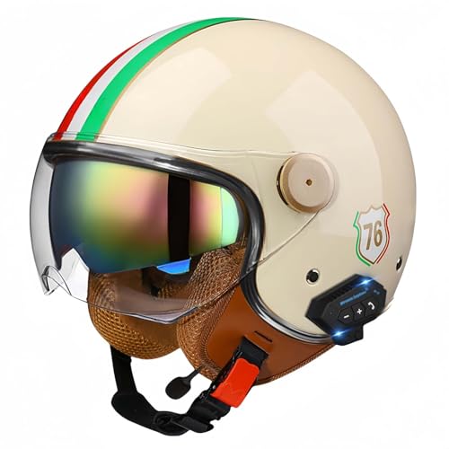 Bluetooth-Motorradhelm, Offenes Gesicht, Rollerhelm, Motocross-Helme Mit Visier, ECE-Zugelassene Motorradhelme Mit Integriertem Mikrofon Für Erwachsene, Männer Und Frauen C,L59-60CM