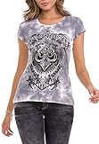 Cipo & Baxx Damen T-Shirt, Rundhalsausschnitt Kurzarm Baumwollmix Shirt, Glitzersteinchen Design, Tops für Damen, Frau Sommer Outfits, Casual Klamotten für Teenager Mädchen, WT352, Grey, L