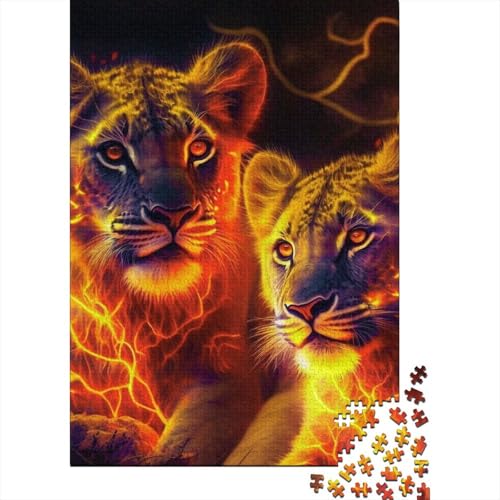 Holzpuzzle Golden Flame Lion | Puzzle für Erwachsene, Kunstpuzzle für Erwachsene, 1000 Teile, Weihnachtsgeburtstagsgeschenk für Erwachsene, Teenager, 75 x 50 cm