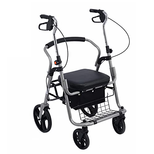 Gehgestell aus Aluminium, leichter Rollator mit 4 Rädern, mit weichem Sitz, Fußpedal, Tasche und verstellbarer Armlehne, zusammenklappbare Mobilitätshilfe, leicht, für ältere Menschen mit