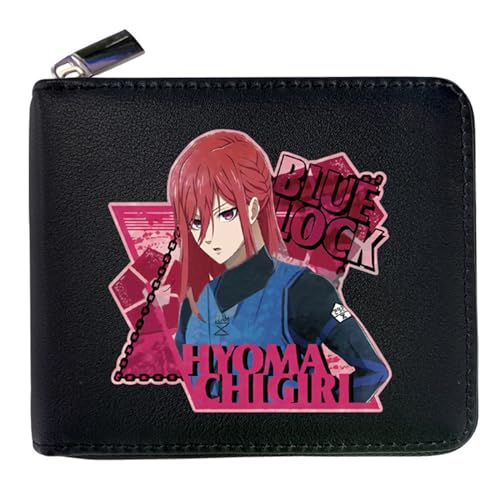 RYNDEX Blue Lo-ck Geldtasche Anime, Reißverschluss Portemonnaie Leder, Teenager Reisegeldbeutel für Taschengeld Fahrkarte(Color:Black 3)