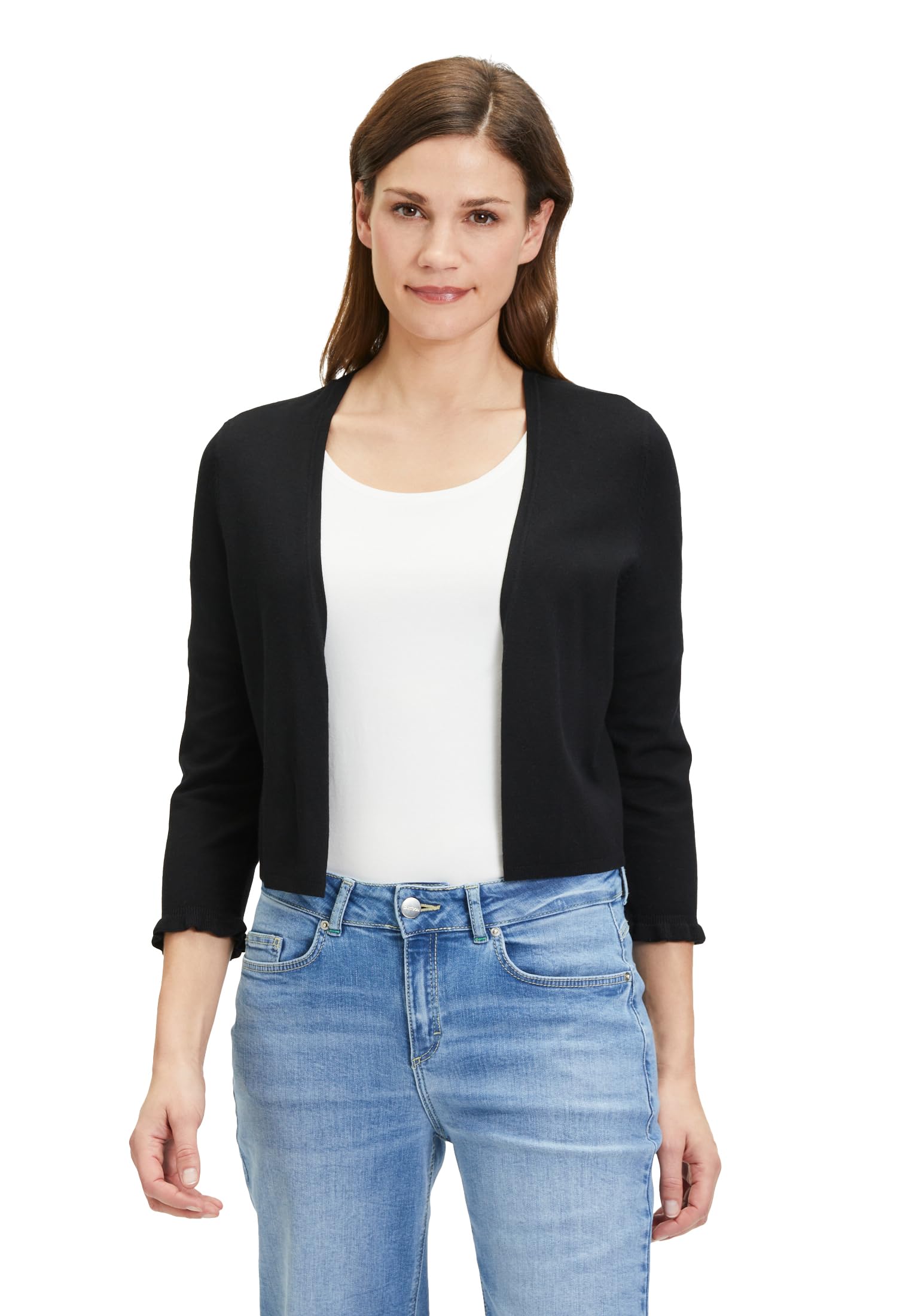 Cartoon Damen Strick-Cardigan mit Rüschen Schwarz,36