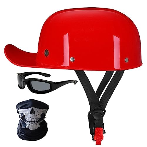 Halbschalenhelm Motorradhelm ECE-Zulassung Baseball Cap Mit Fahrradbrille Fahrradvisier Cruiser Chopper Scooter Helm Herren Retro Motorrad Halbhelm MäNner Frauen Mofa Helm 57-62cm