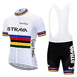 Strava Fahrradtrikot für Herren, Set mit Trägerhose, Sommer-Mountainbike-Anzug, UV-Schutz, Weiß, Größe M