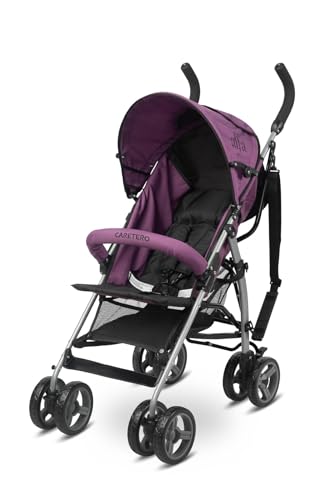 IKS2 Caretero ALFA - Kinderwagen, Buggy - ab 6 Monaten bis 15 kg - Verstellbare Rückenlehne - Mit Sicherheitsgurt, Verdeck, Korb - Reisebuggy 5,3 kg leicht - Buggy Klein Zusammenklappbar - Lila