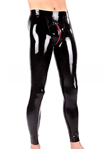 Latex-Leggings Herren Latex Skinny 3D-Schnitt Hüftschnitte Schrittreißverschluss Roter Reißverschluss