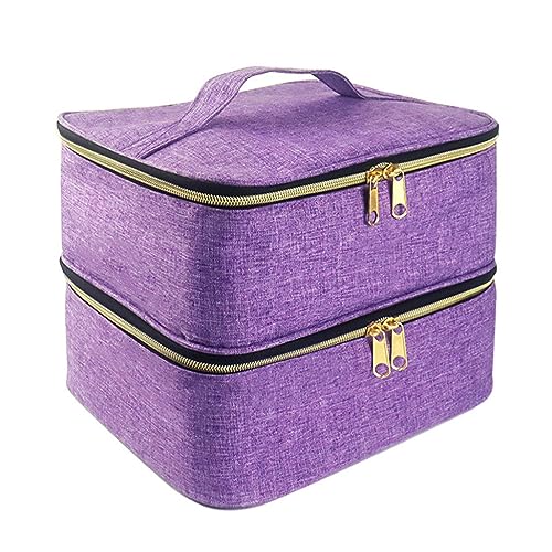 ohodhmnu Damen-Tragetasche, Nagellack-Tasche, Aufbewahrungskoffer mit Griff für NailTech, doppellagige Tragetasche, hält 30 Flaschen Nagellack, violett, with ribbon