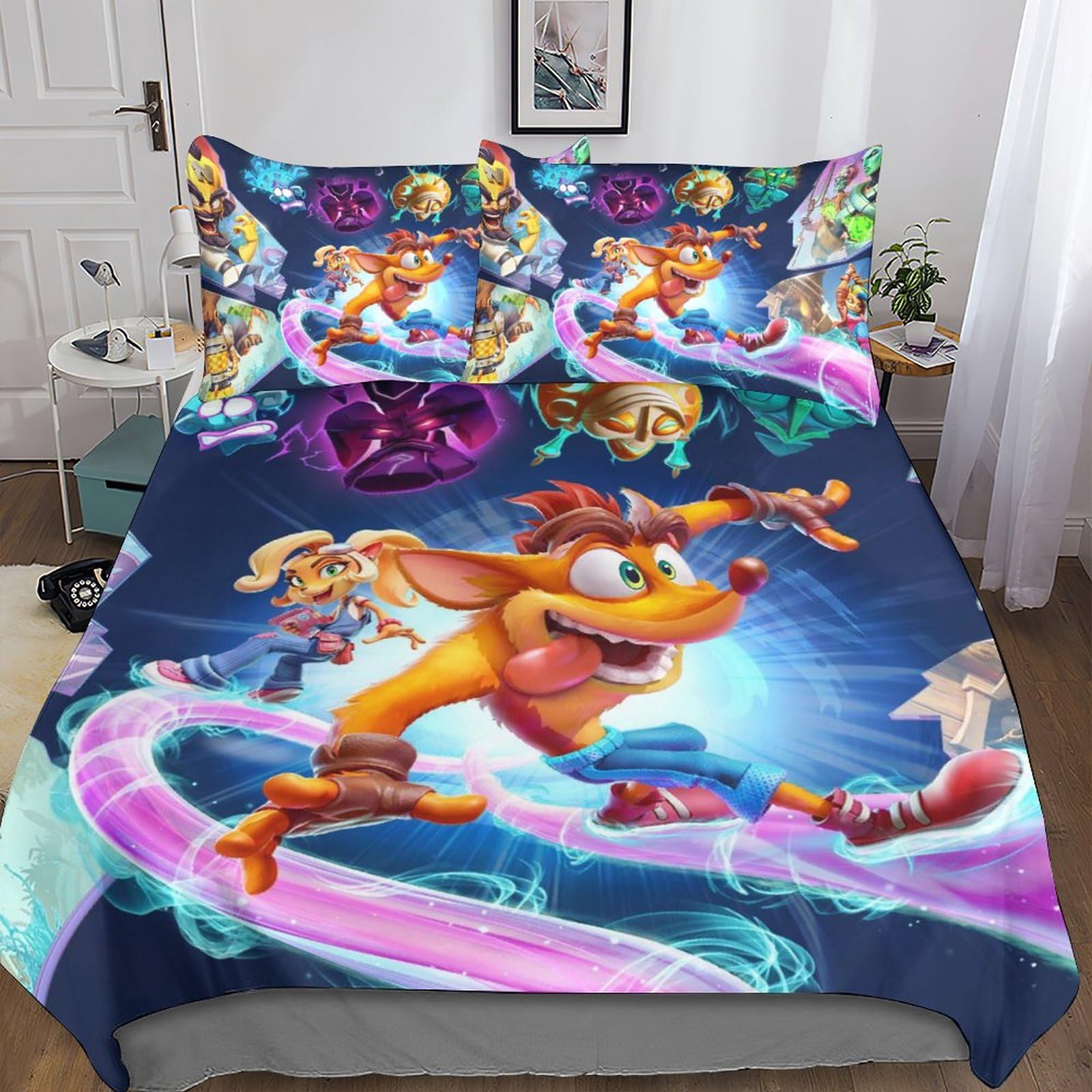 UKALOU Crash Bandicoot Spielfiguren Bettwäsche Bettdecken Set Weiche Angenehme Mikrofaser Kinder Erwachsene, 3D Druck Bettbezug Bettwäsche Set Double（200x200cm）