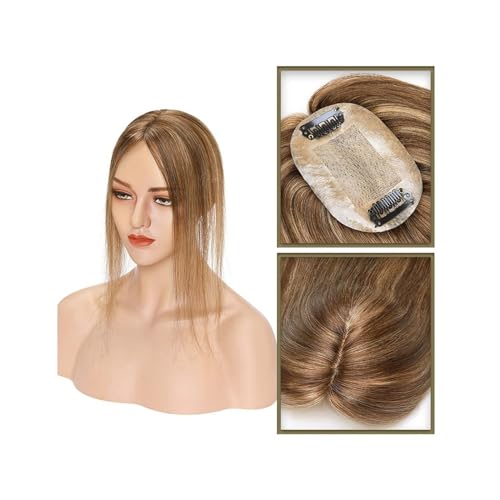 Haartopper für Frauen Haar-Topper aus echtem Menschenhaar, 6 x 9 cm, Mittelteil, Seidenbasis, Damen-Topper, Clip-in-Haarverlängerung, glattes Haarteil for Haarausfall, dünner werdendes Haar Haarteil T