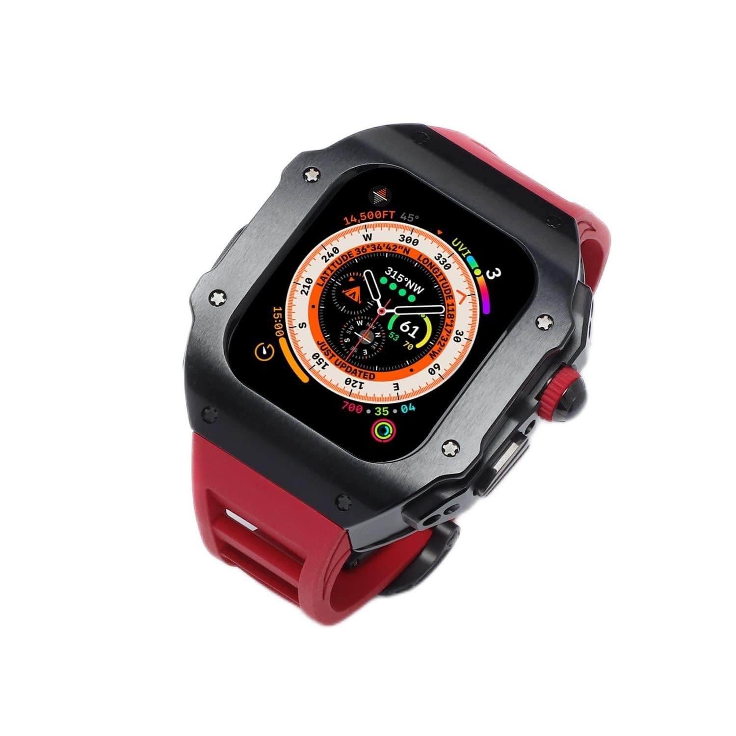 OPKDE 49 mm Gehäuse Fluorkautschuk Band Modifikationsset für Apple Watch Ultra Luxus Fluorband Cover Set für iWatch Ultra, For 49mm, Achat