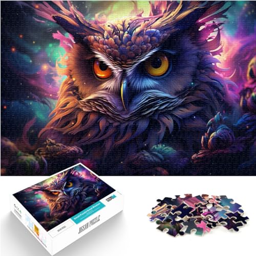 Puzzle Futuristische, farbenfrohe, psychedelische Eule für Erwachsene, 1000 Teile, Puzzlegeschenke, Holzpuzzle, einzigartige Geburtstags, 1000 Teile (50 x 75 cm)