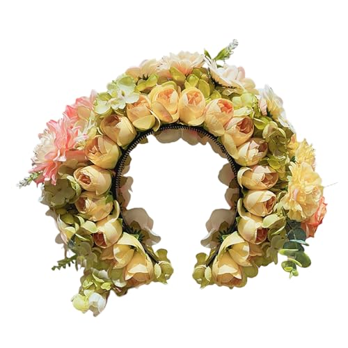 SUMMITDRAGON Blumenkopfschmuck im chinesischen Stil, elegante Blumen-Haarbänder, künstlerische Seidenblumen-Kopfbedeckung, Haargirlanden für Frauen