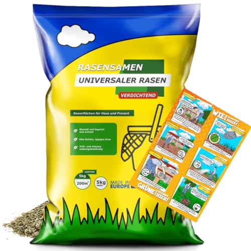 Rasensamen 10 kg schnellkeimend - ARPON Grassamen - Rasensaat für sattgrünen - Universal Samen ideal für Neuansaat und Nachsaat - Gras strapazierfähig Made in EU