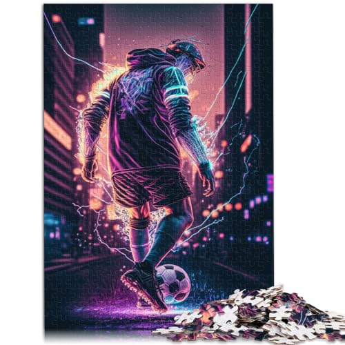 Puzzle für Neon-Fußballspieler, 1000 Teile, Puzzle, Holzpuzzle, Familienspiel, Stressabbau, schwieriges Herausforderungspuzzle, 1000 Teile (50 x 75 cm)