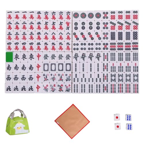 AOpghY Mahjong Set, 144pcs Mini Mahjong Game Set, 1 '' Reisegröße Mahjong -Karten 2023 Mahjong -Fliesen Sets mit 4 Würfel, Tischtuch und Aufbewahrungstasche Mahjong -Karten