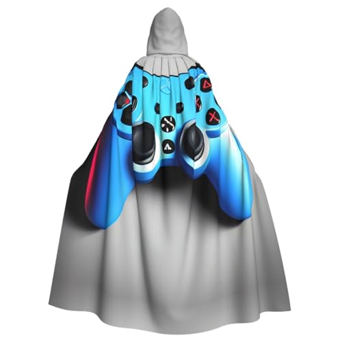 WURTON Blauer Game-Controller-Druck, Eleganz, Kapuzenumhang für Halloween, Karneval, Mottopartys, Cosplays, Erwachsene, Unisex