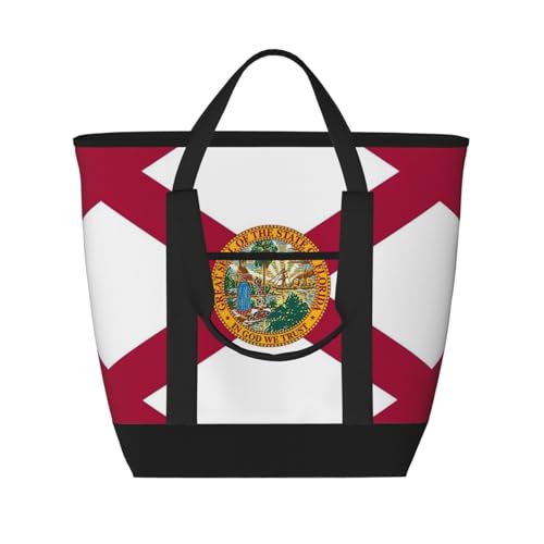 YQxwJL Isolierte Kühltasche mit Florida-Staatsflagge, großes Fassungsvermögen, Einkaufstasche, Reisetasche, Strand, wiederverwendbare Einkaufstasche für Erwachsene, Schwarz, Einheitsgröße