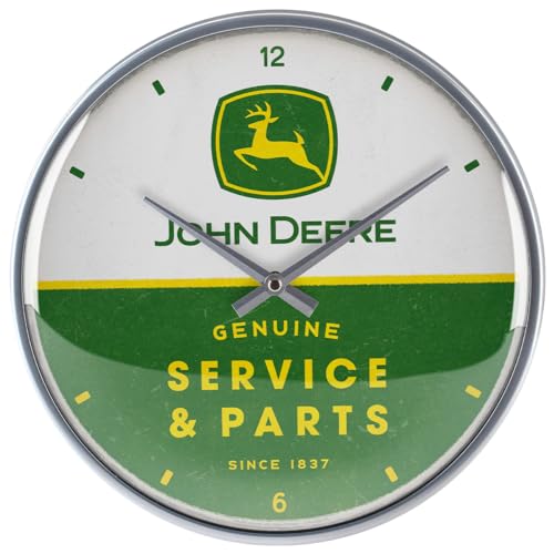 Nostalgic-Art Retro Wanduhr, Ø 31 cm, John Deere – Service & Parts – Geschenk-Idee für Traktor-Fans, Große Küchenuhr, Vintage Design